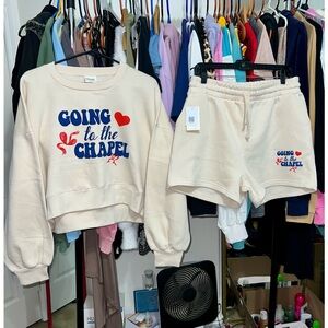 Cream Relaxx Going to the Chapel' Slightly Cropped Sweatshirt and Shorts Set